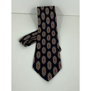Embassy Row Men’s Silk Necktie Navy Medallion Pattern Classic Vintage Tie